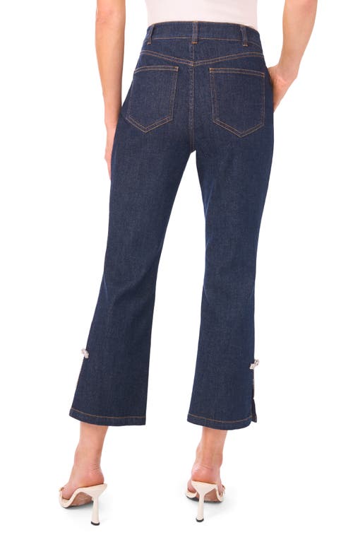 Cece Rhinestone Bow Detail High Waist Crop Flare Jeans In Blue