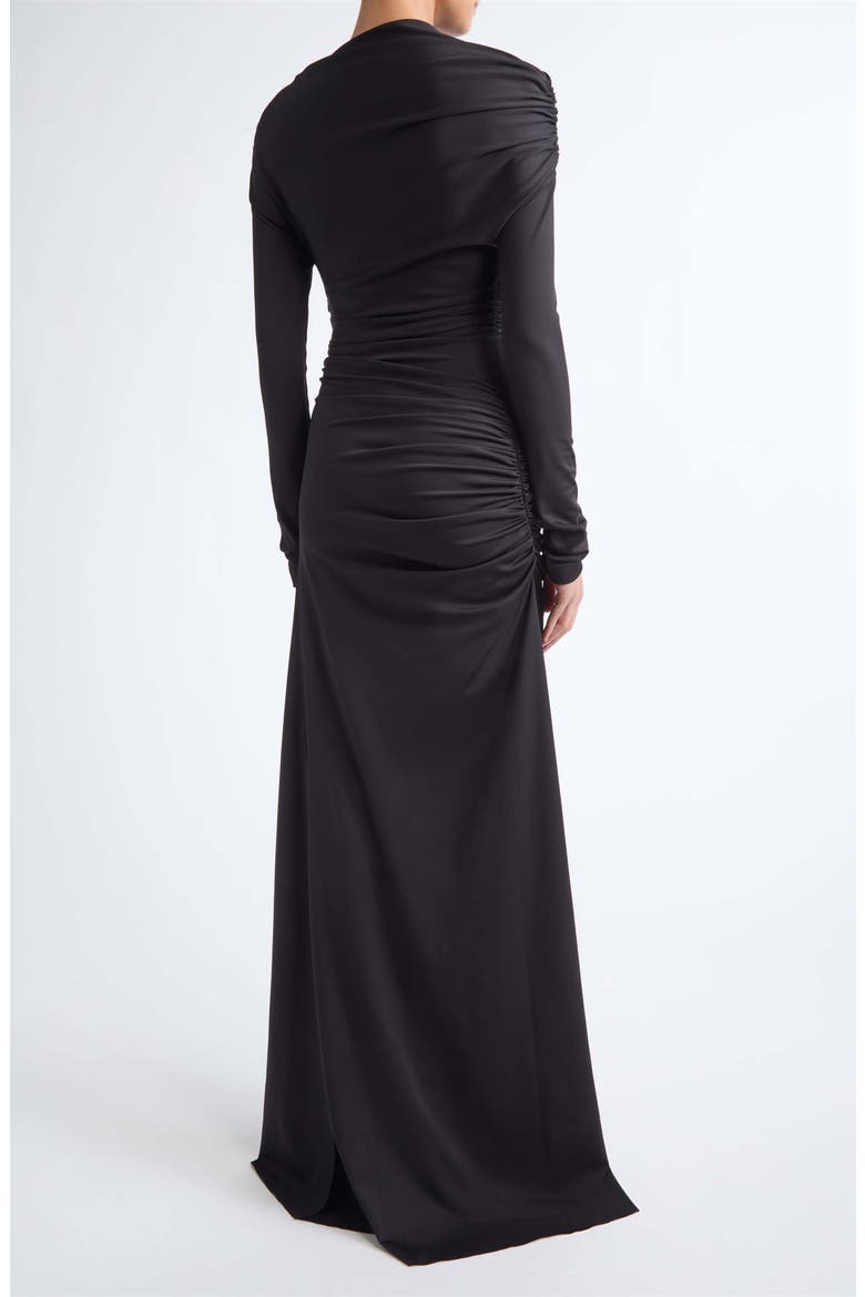 Draped Long Sleeve Column Gown, Alternate, color, BLACK