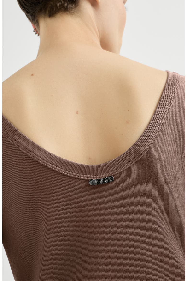 Stretch cotton ribbed jersey T-shirt with monili, Alternate, color, Pine Cone Brown