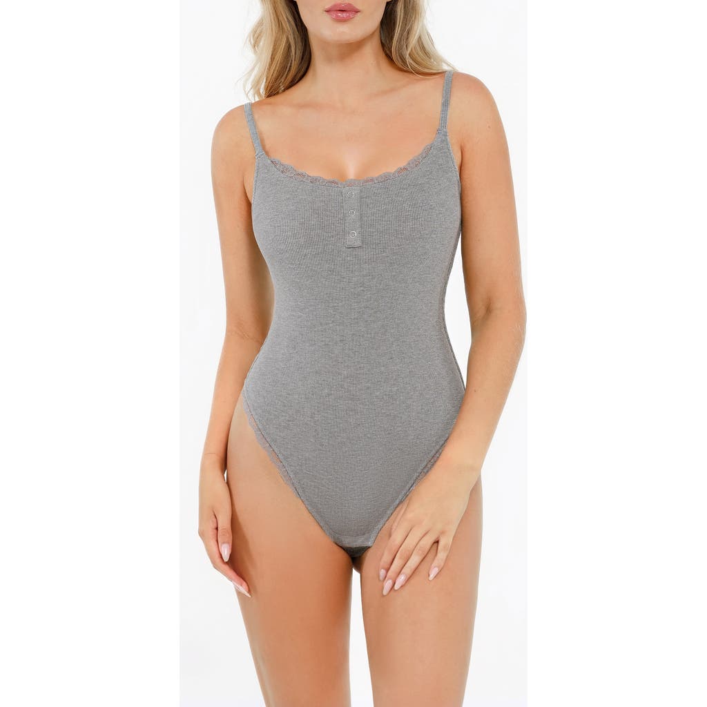 Popilush Shapewear Modal Sculpting Henley Bodysuit In Silver
