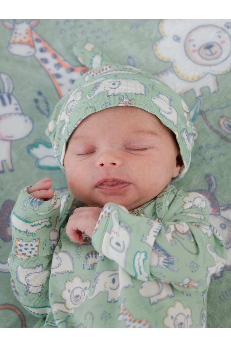 Knotted Sleep Gown & Hat Set, Alternate, color, Sage Safari