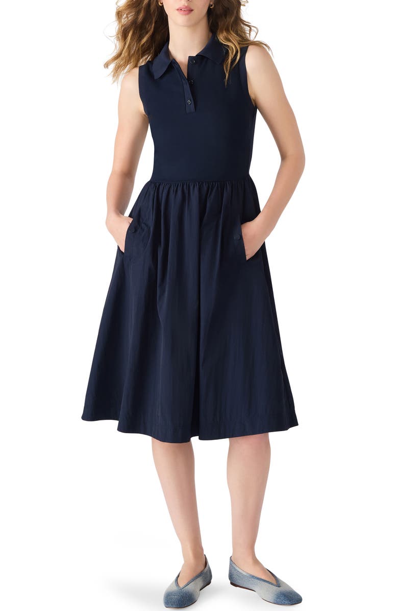 Steve Madden Auden Mixed Media Sleeveless Dress, Main, color, Midnight