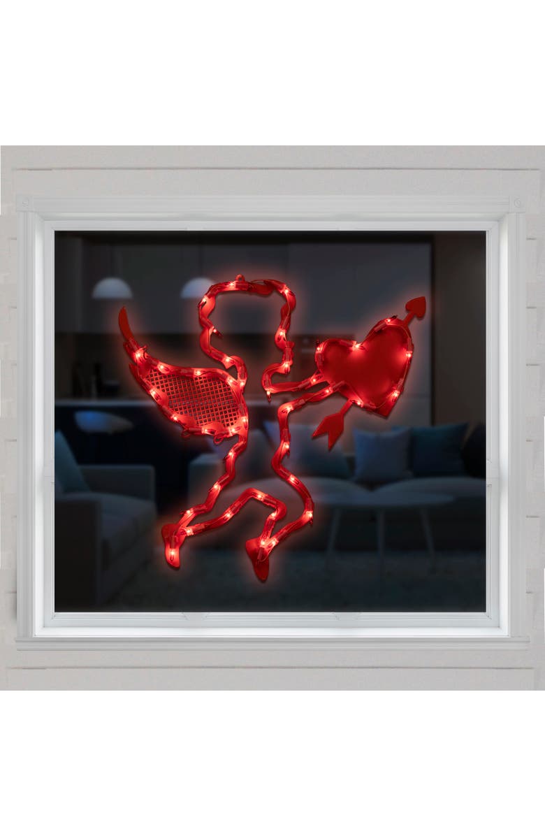 Northlight Lighted Cupid with Heart Valentine's Day Window Silhouette - 17" - Red, Alternate, color, 