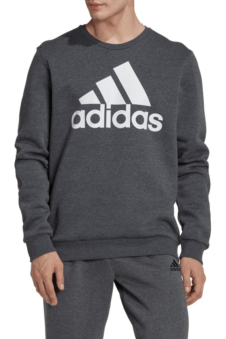 Essentials Crew Neck Sweatshirt, Main, color, DARK GREY HEATHER/ WHITE