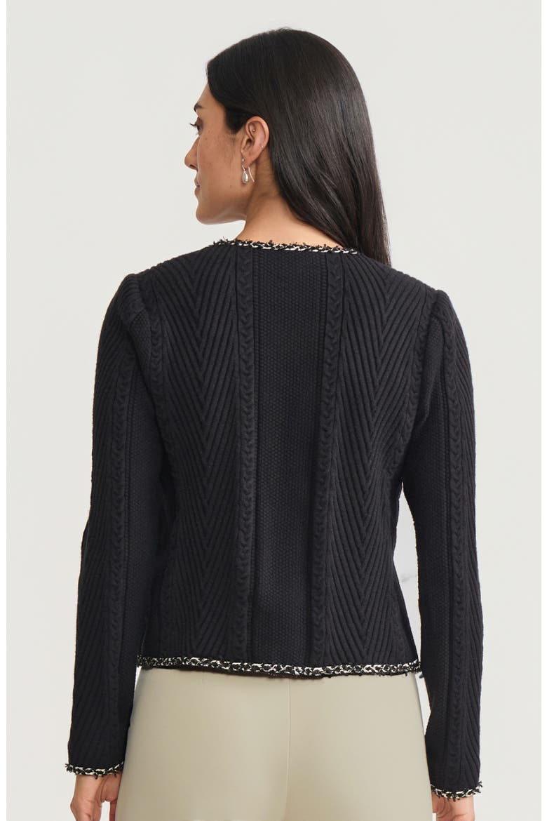 Heritage Eyelash Trim Cozy Ribbed Knit Jacket, Alternate, color, Black/Biscotti