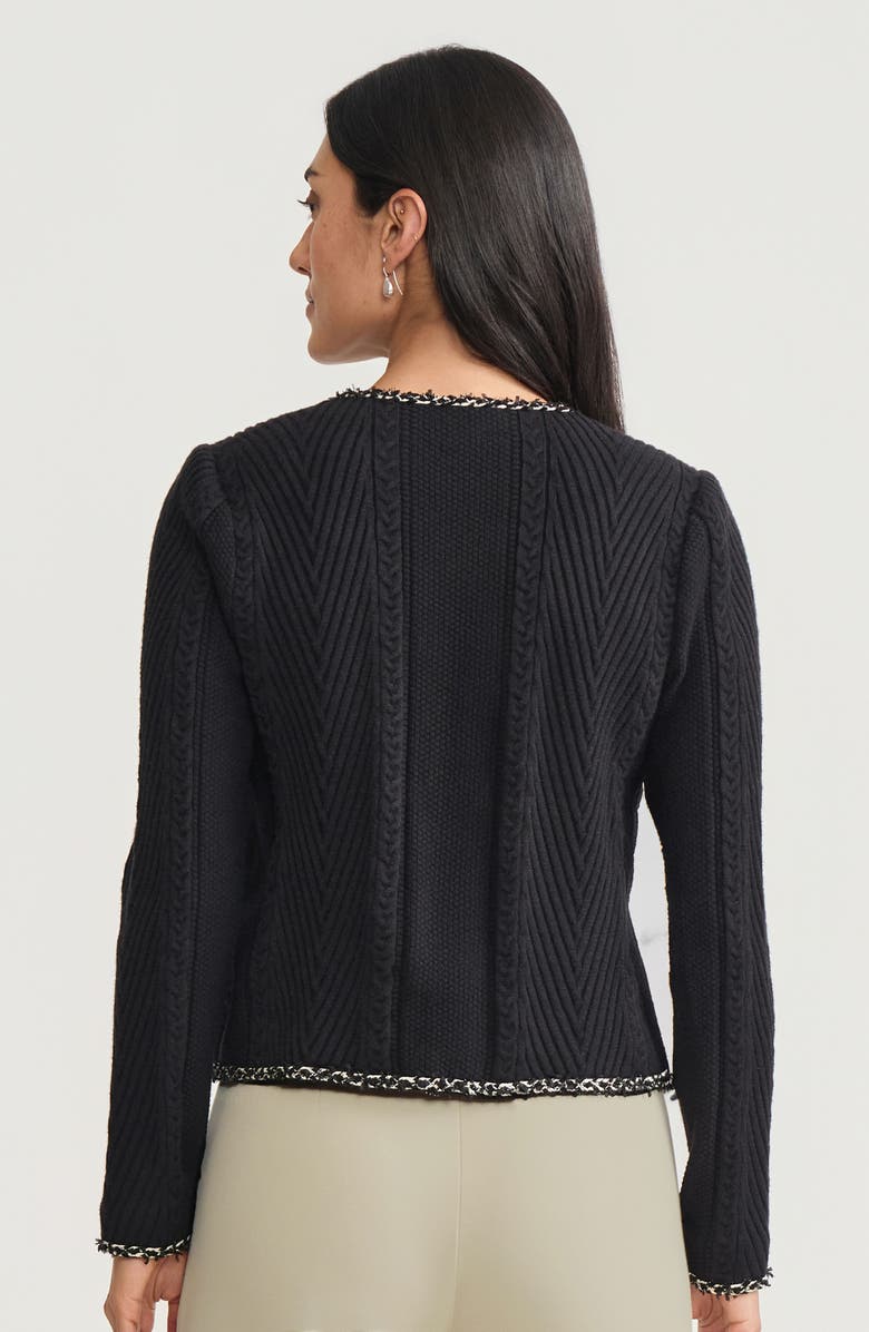 Misook Heritage Eyelash Trim Cozy Ribbed Knit Jacket, Alternate, color, Black/Biscotti