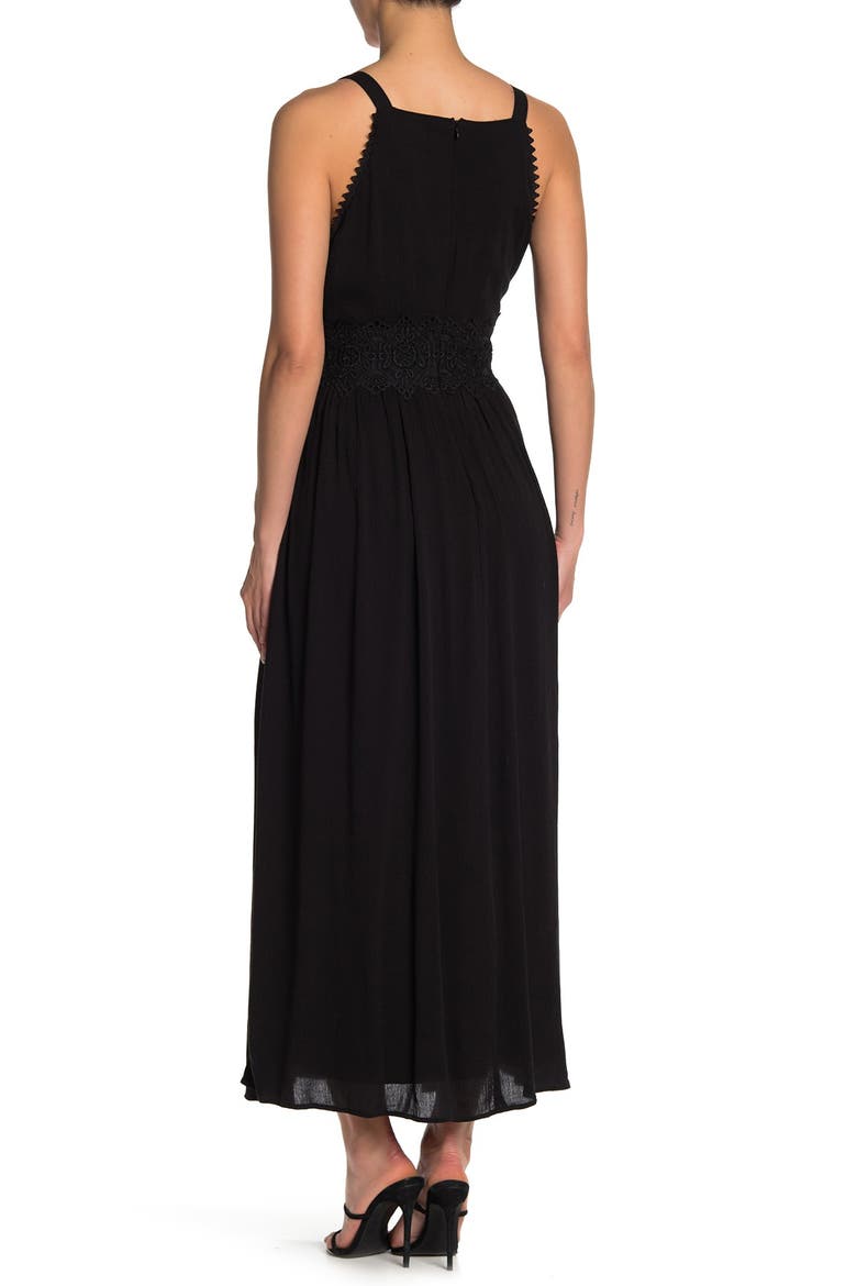 Sleeveless Lace Trim Maxi Dress, Alternate, color, BLACK