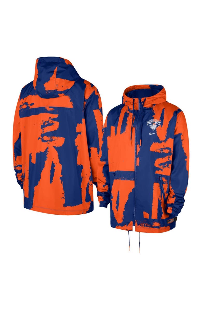 Nike Men's Nike  Blue/Orange New York Knicks Courtside Club Premium Woven Full-Zip Hooded Jacket, Main, color, Blue