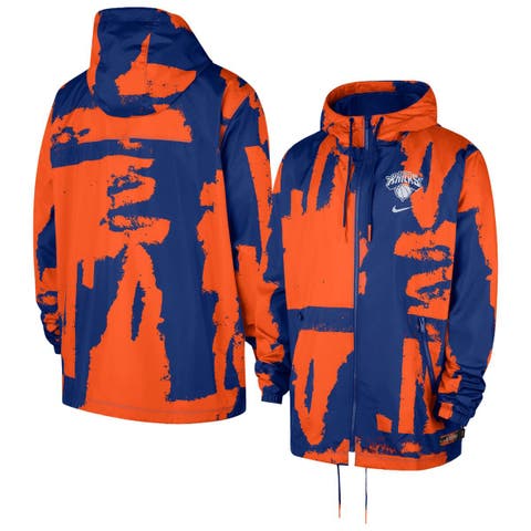 Men's Nike  Blue/Orange New York Knicks Courtside Club Premium Woven Full-Zip Hooded Jacket