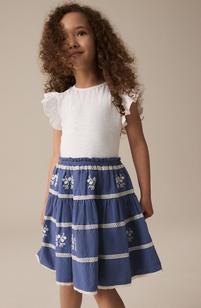 NEXT Kids' Floral Embroidered Cotton Flutter Sleeve Dress, Alternate, color, 