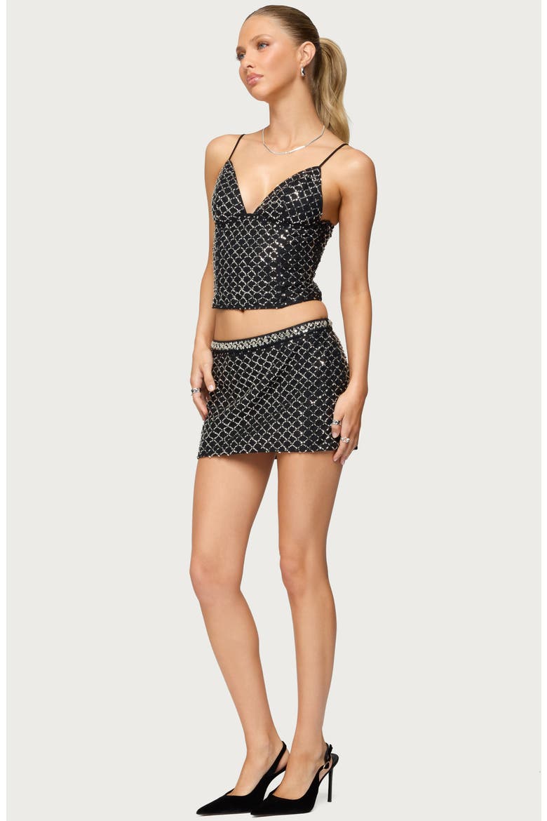 Jenny Beaded Mesh Crop Camisole, Alternate, color, BLACK