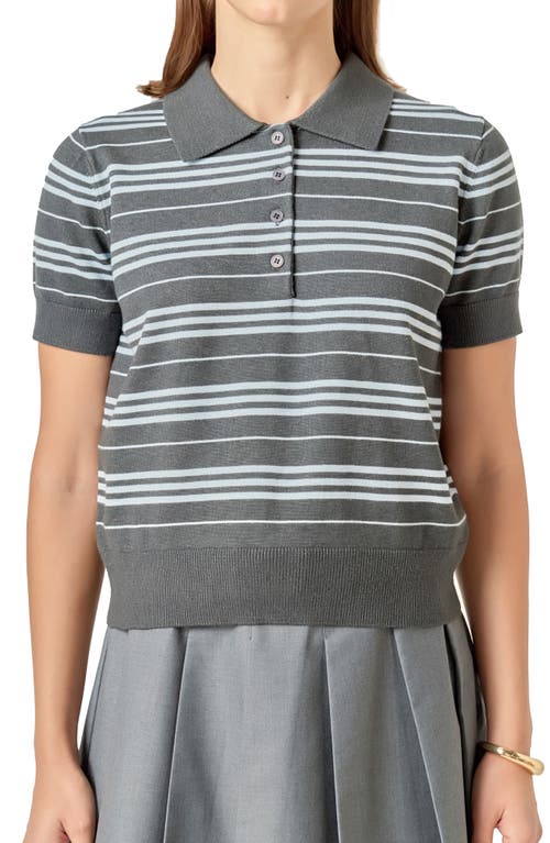 English Factory Stripe Polo Sweater In Gray