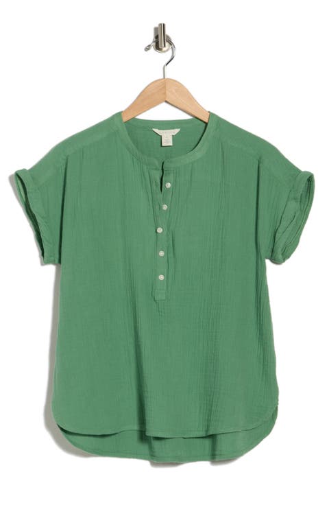 Cotton Gauze Henley Top