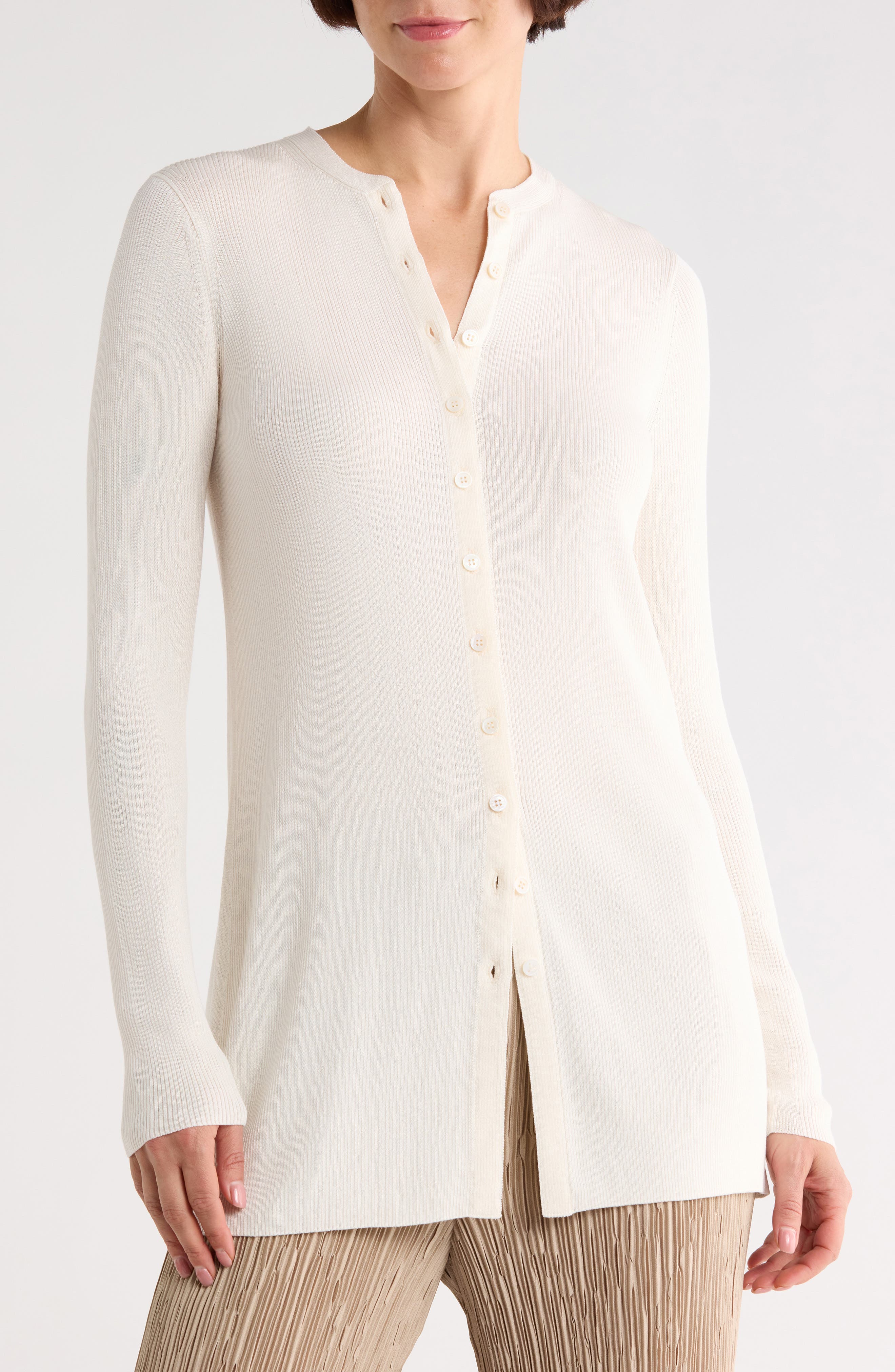 Ribbed Button Front Cardigan