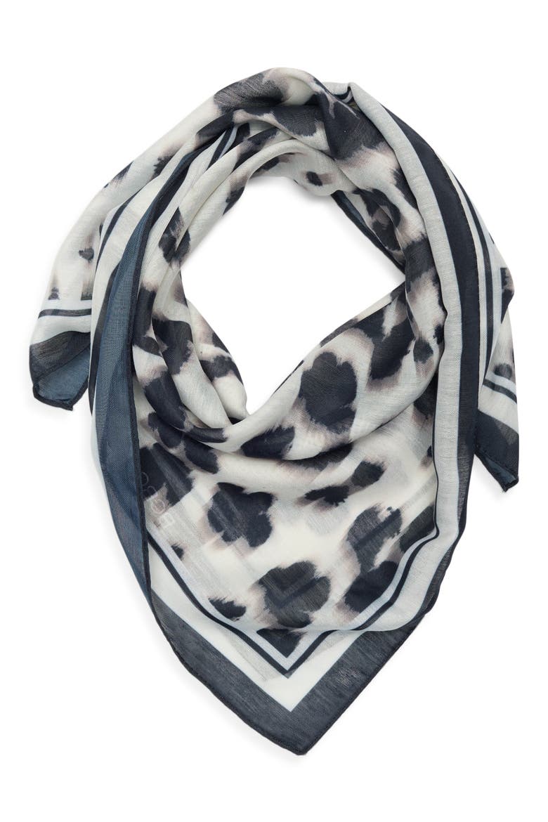 Leopard Print Square Scarf, Main, color, BLACK