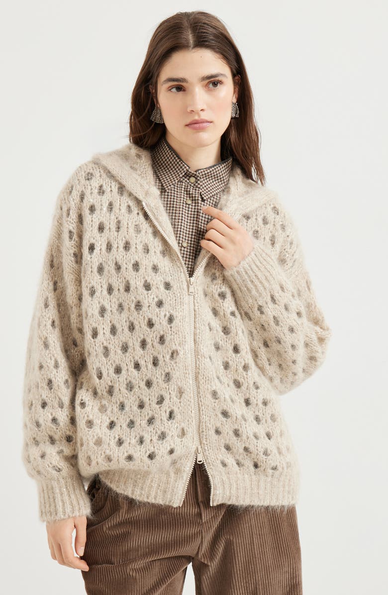 Brunello Cucinelli Dazzling Net cardigan, Alternate, color, Beige