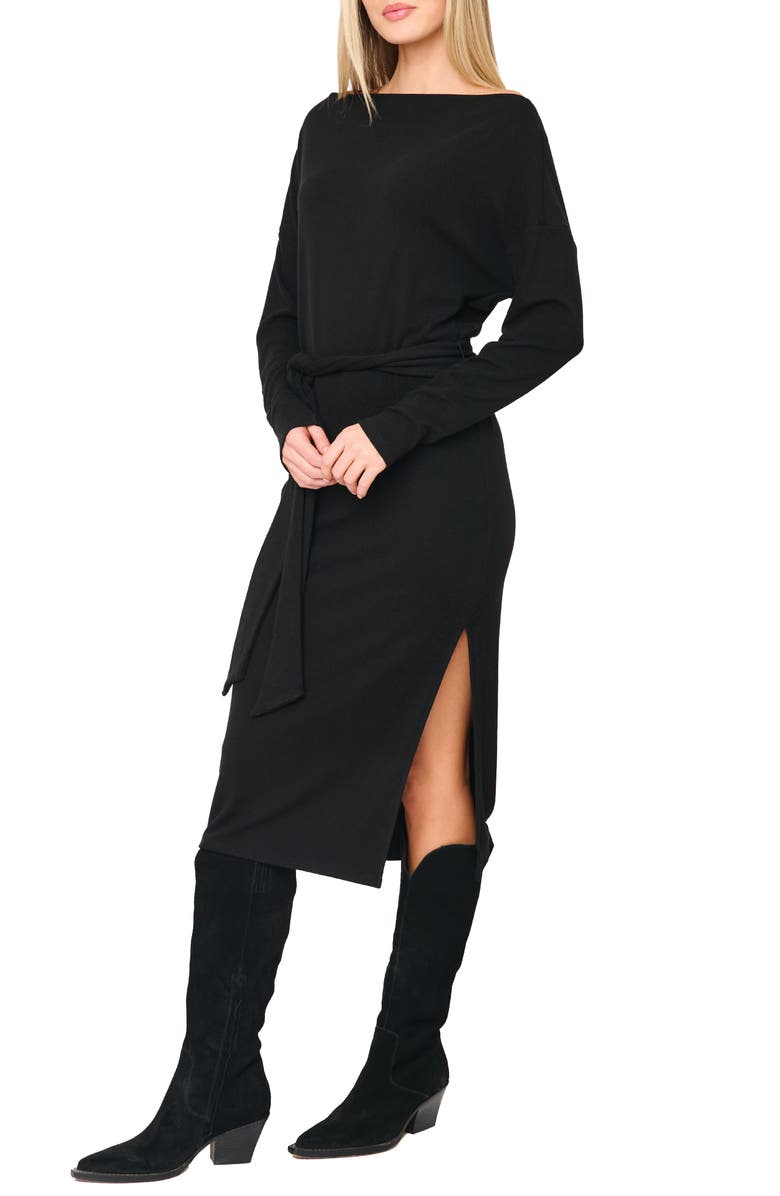 GIBSONLOOK One-Shoulder Long Sleeve Midi Sweater Dress, Alternate, color, Black