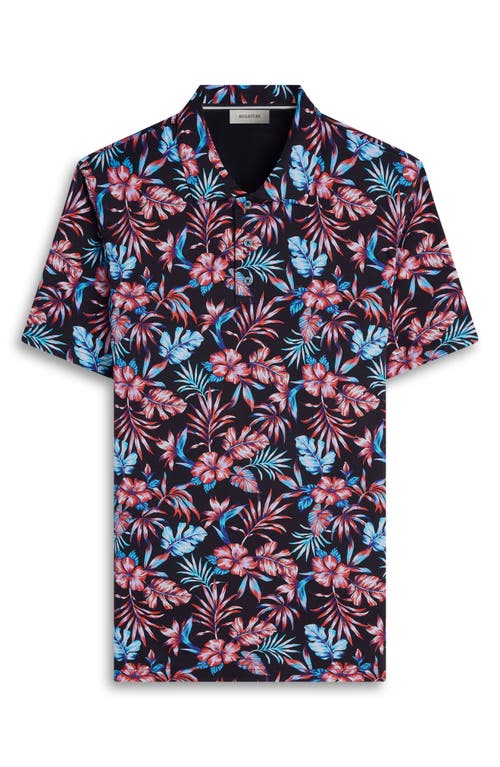 Bugatchi Hendrix Digital Tropical Floral Print Pima Cotton Polo In Black