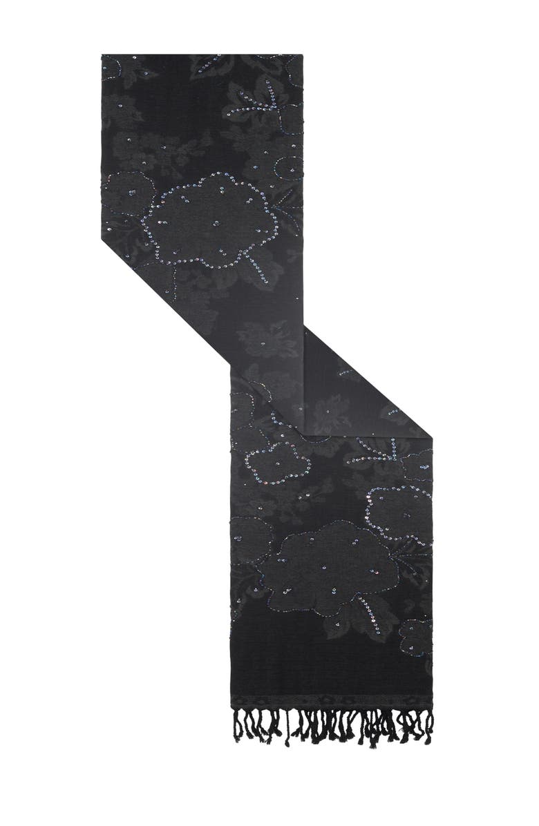 GERARD DAREL Rosetta Sequin Embroidered Floral Scarf, Alternate, color, Black