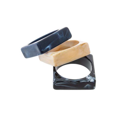 Charcoal & Cream Square Resin Bangle Set