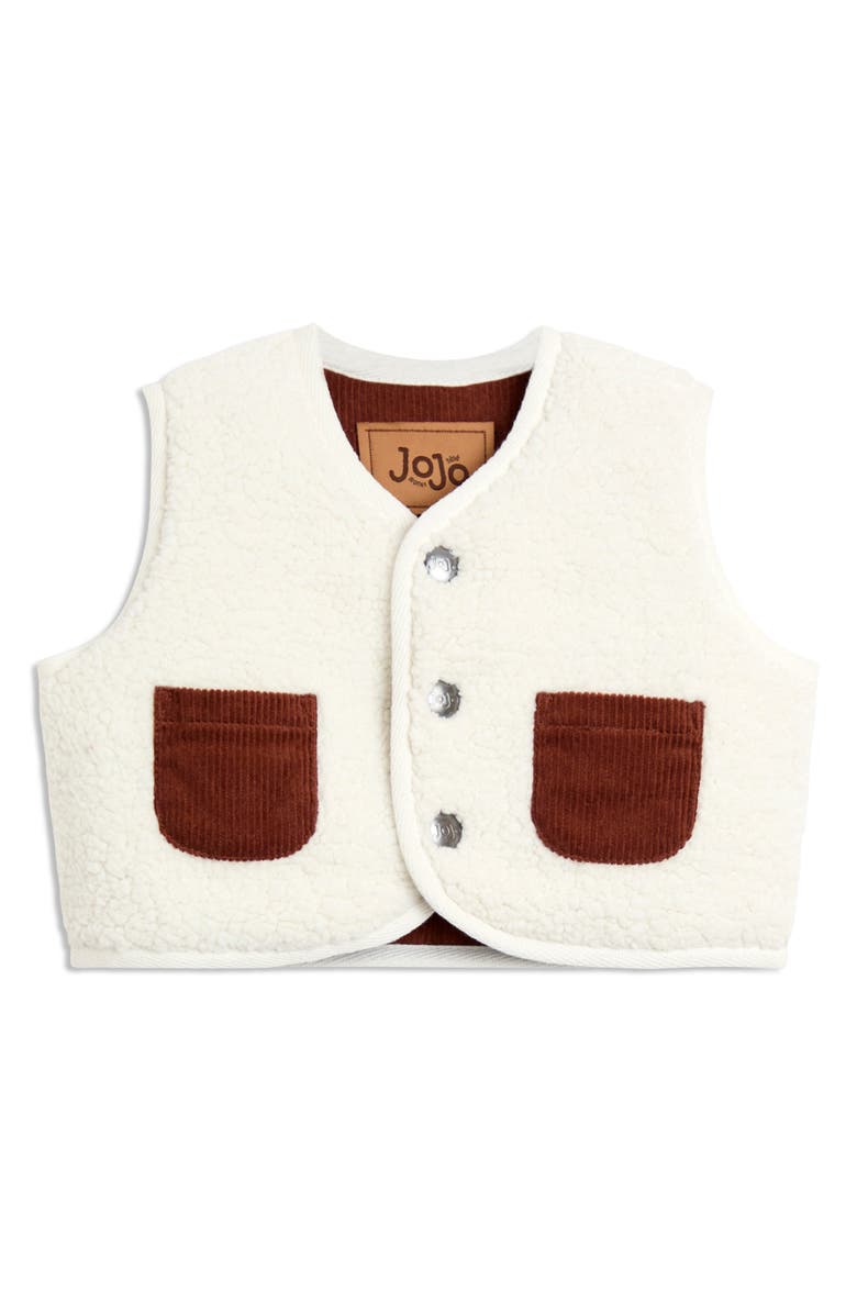 JOJO MAMAN BEBE Long Sleeve T-Shirt, Reversible Teddy Vest & Pants Set, Alternate, color, Brown