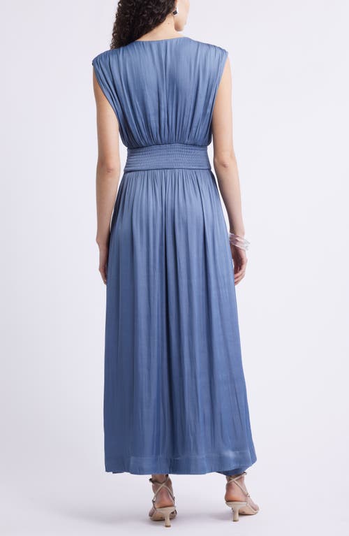 Nordstrom Sleeveless Smocked Satin Maxi Dress In Blue