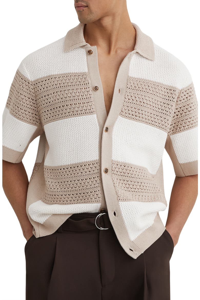 knitted dress shirt men Mens Knit Polo Shirt Short Sleeve Hollow Out Knit Shirt Texture Knitte PJ Paul Jones