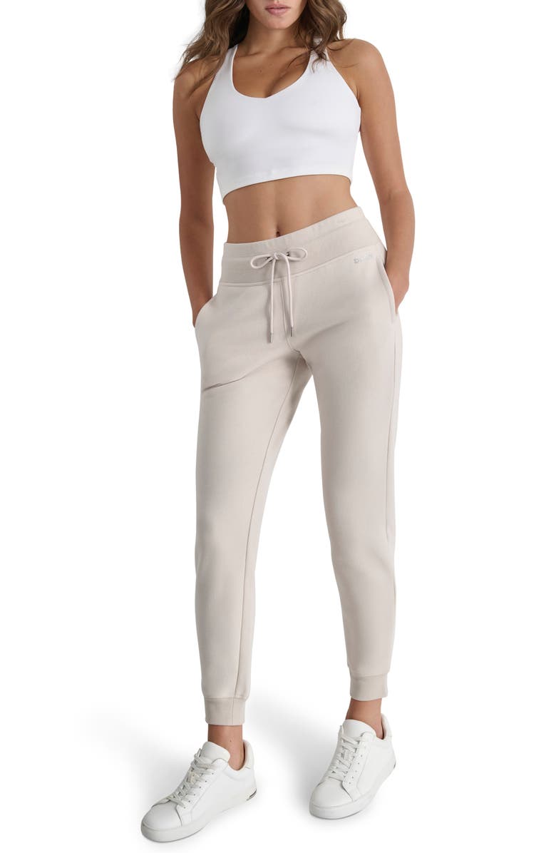 DKNY Rhinestone Logo Cuffed Fleece Joggers, Alternate, color, Oat