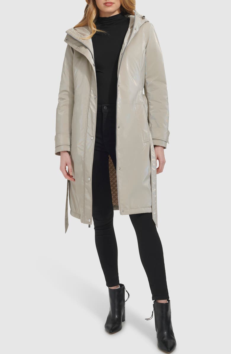 Kenneth Cole New York Sleeker Hooded Raincoat, Alternate, color, Stone