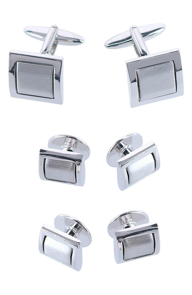Trafalgar The Plaza Square Cuff Link & Stud Set, Main, color, Silver