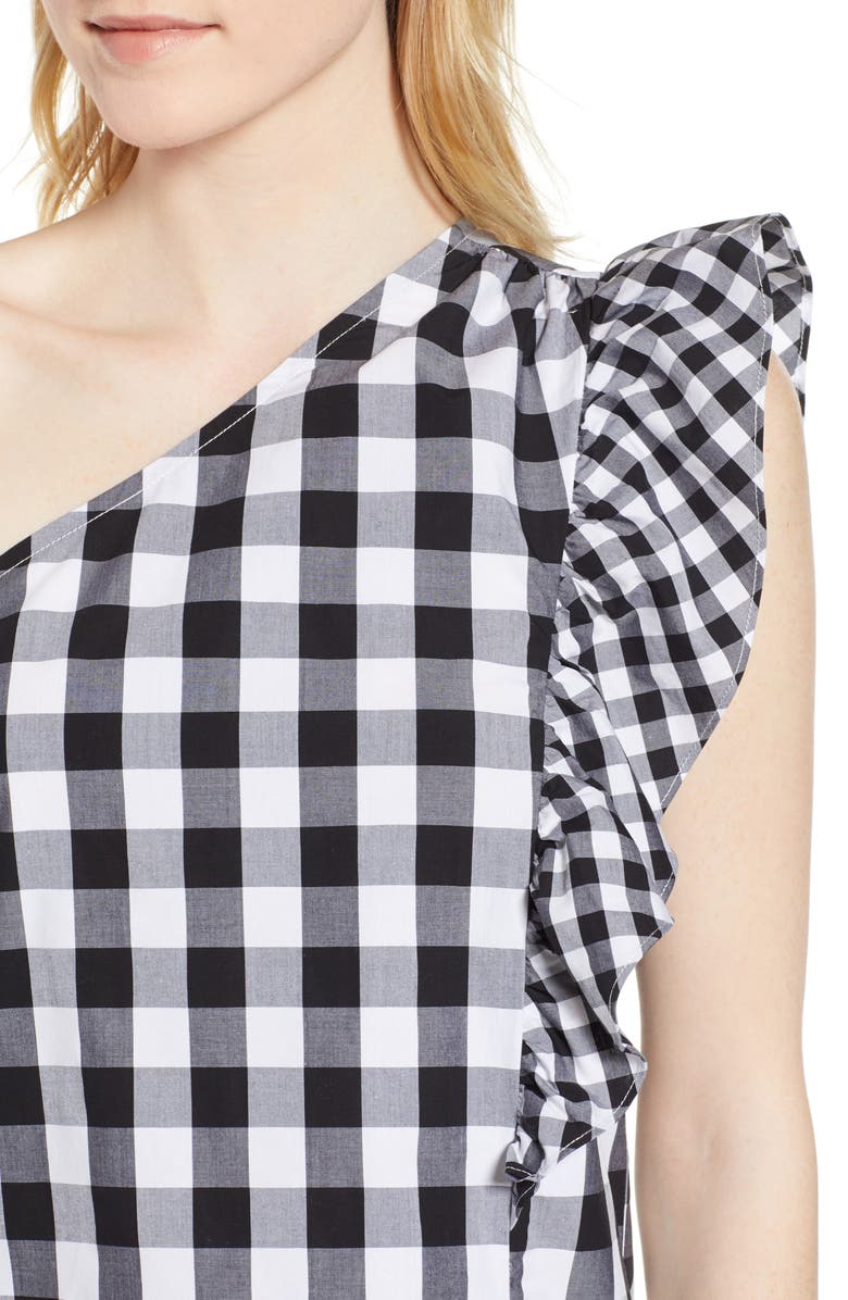 J.Crew Maybe One-Shoulder Mix Gingham Top, Alternate, color, 