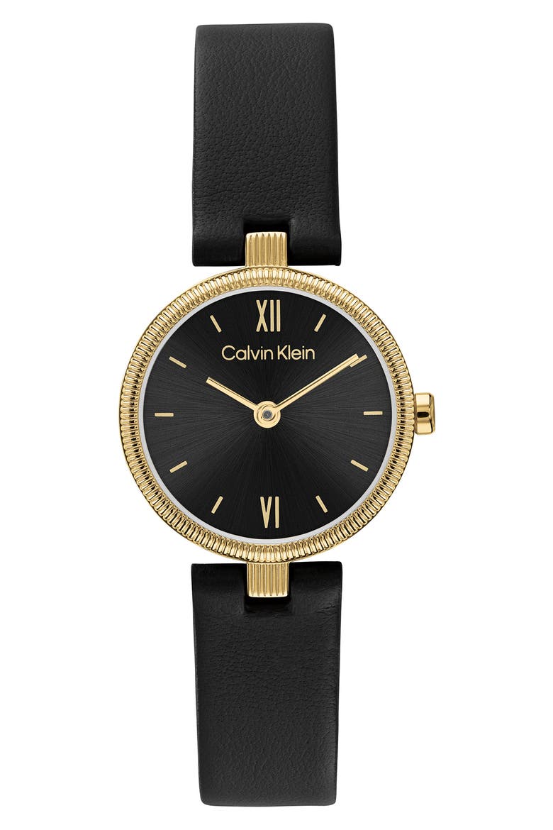 Gleam Leather Strap Watch, 24mm, Main, color, BLACK