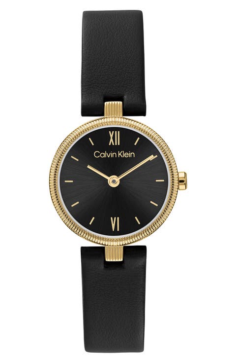 Gleam Leather Strap Watch, 24mm