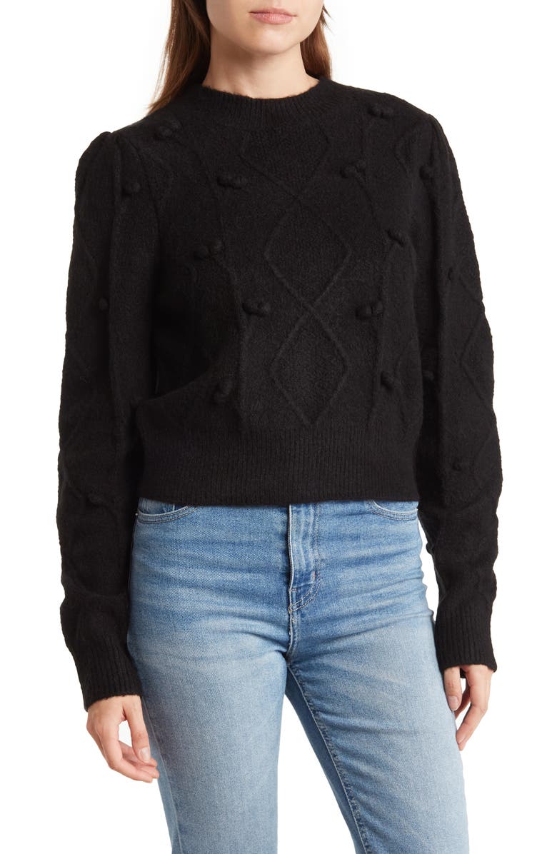 Elodie Pompom Cable Knit Crop Sweater, Main, color,