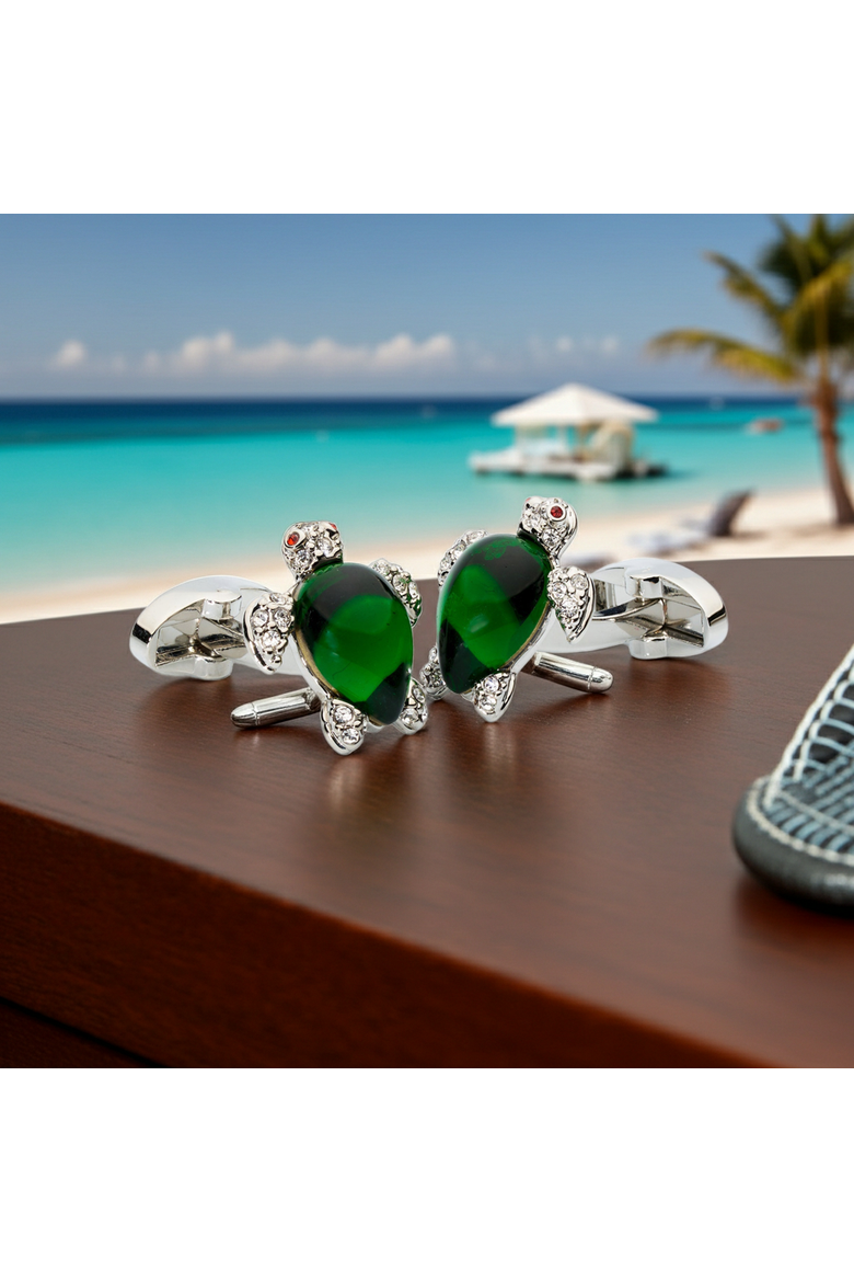 Crystal Turtle Cufflinks, Alternate, color, Silver