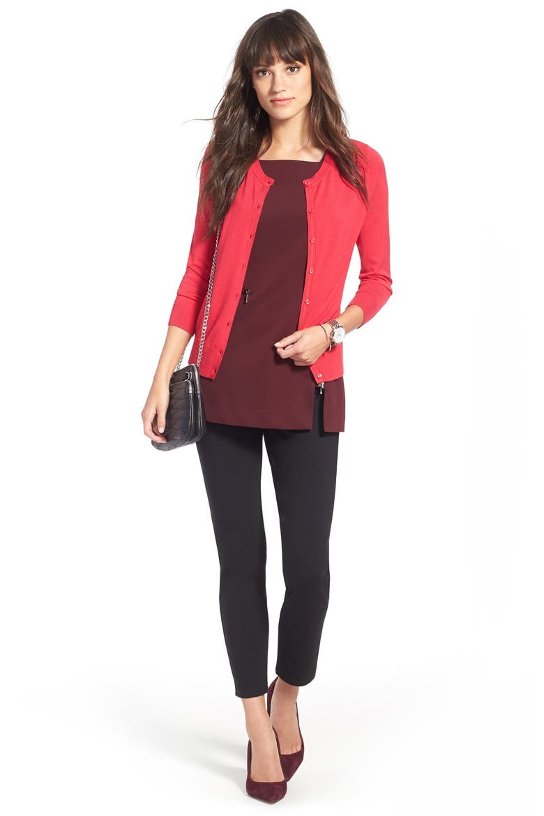 SIDE ZIP PONTE PANT, Alternate, color, BLACK