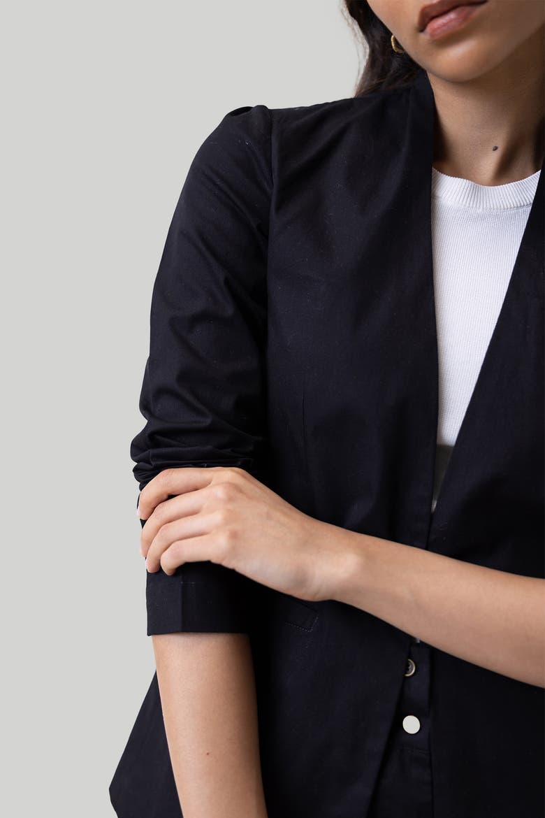 Organic Cotton Collarless Summer Blazer, Alternate, color, Black
