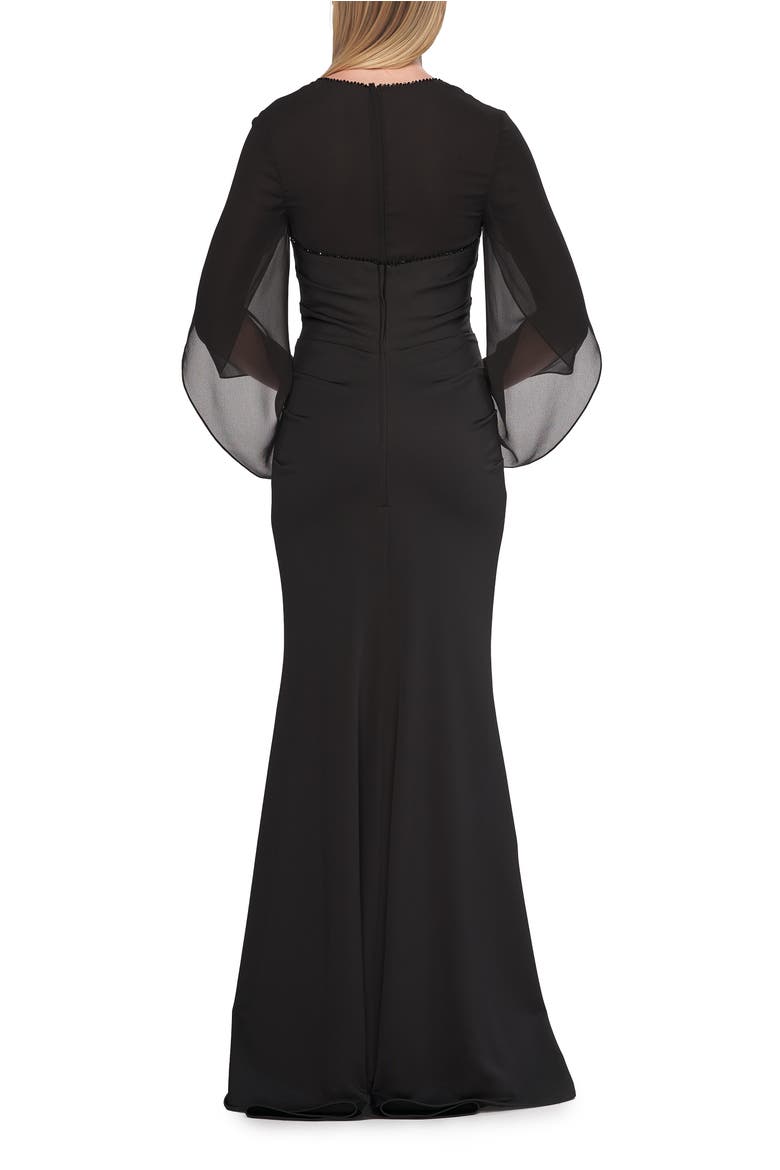 V-Neck Gown with Sheer Flutter Sleeves, Alternate, color, Black