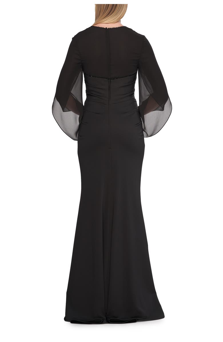 La Femme V-Neck Gown with Sheer Flutter Sleeves, Alternate, color, Black