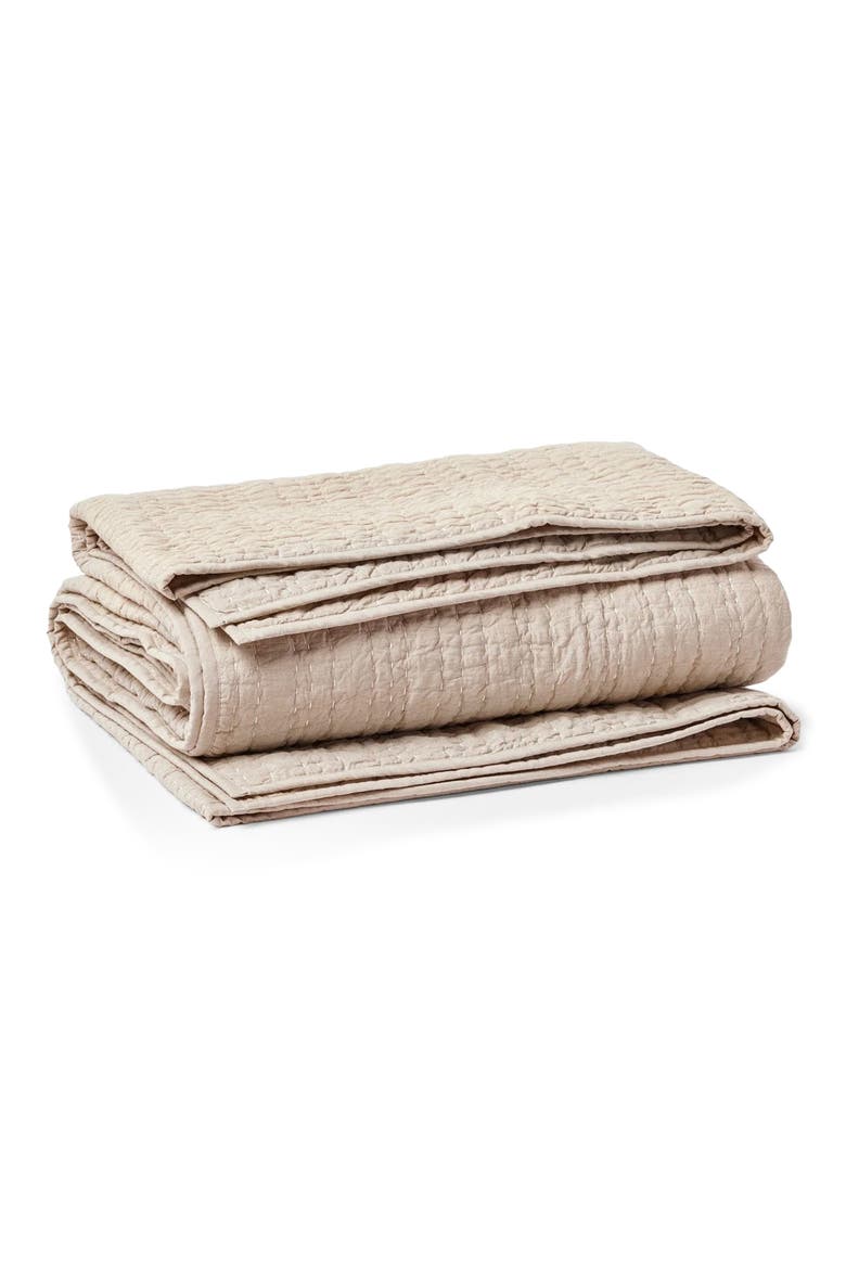 Channel Hand Stitched Organic Cotton Blanket, Main, color, HAZEL CHAMBRAY
