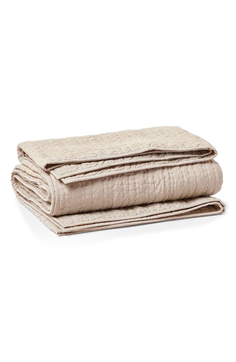 Coyuchi Channel Hand Stitched Organic Cotton Blanket, Main, color, Hazel Chambray