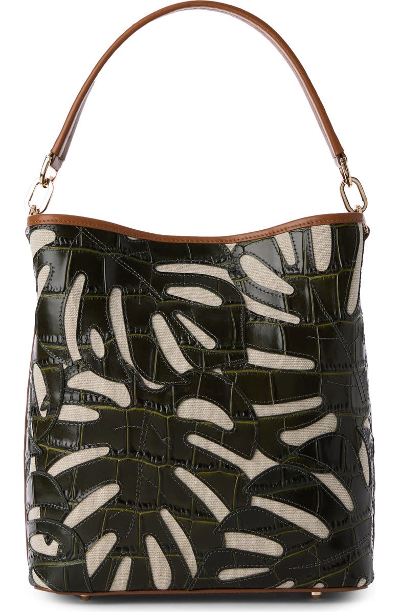 Brahmin Celina Croc Embossed Leather & Linen Bucket Bag, Alternate, color,