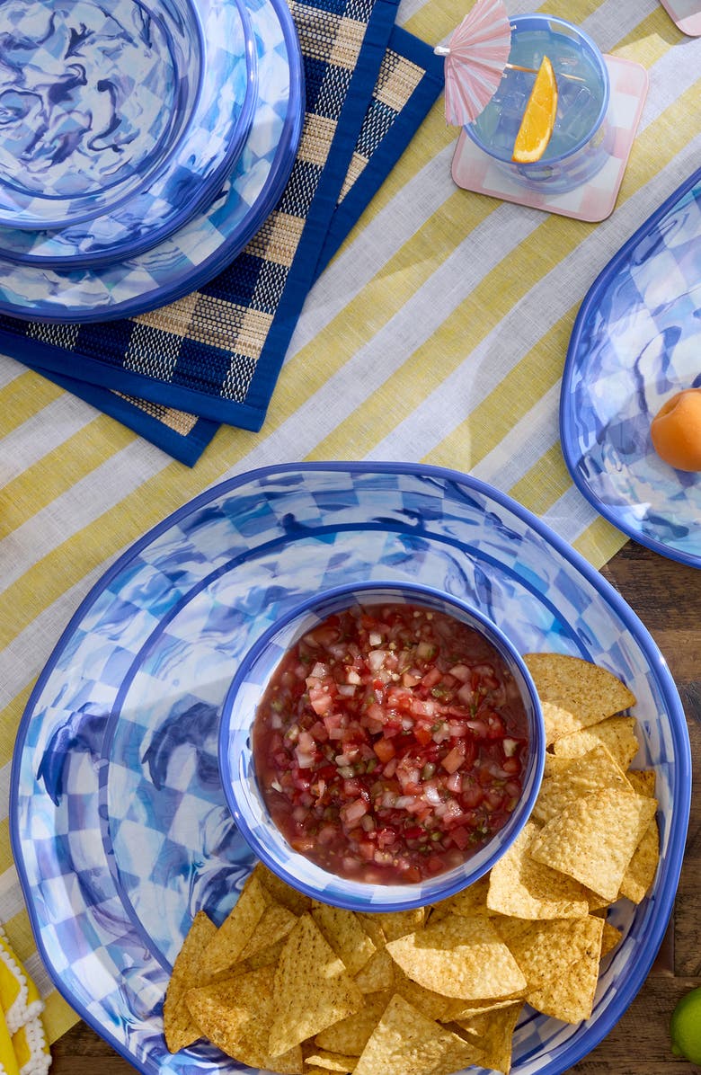 MACKENZIE CHILDS Blue Marble Check Large Melamine Platter, Alternate, color, Blue