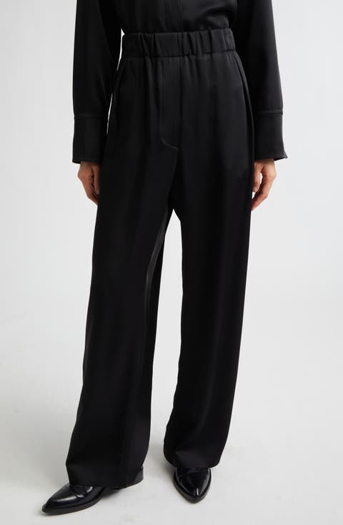 Pleated Satin Wide Leg Pants