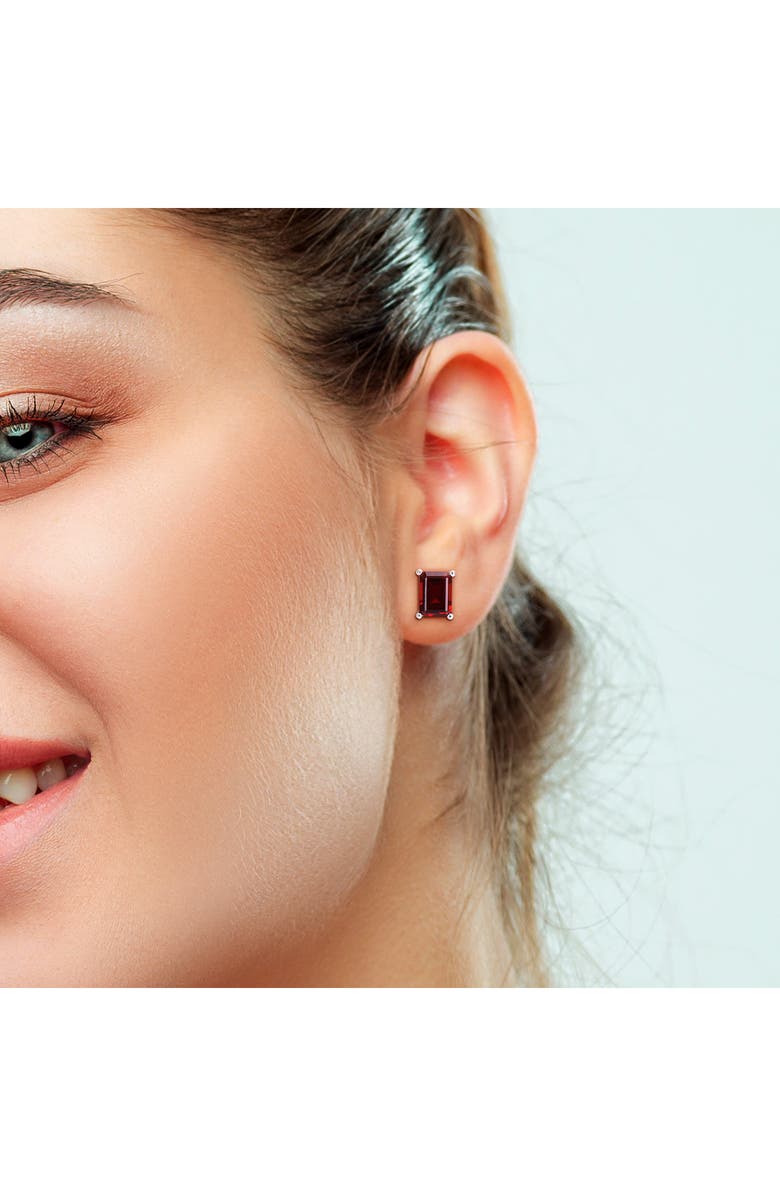 DELMAR Emerald Cut Garnet Pendant Necklace & Stud Earrings Set, Alternate, color, Red