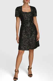 Sequin Belted Button-Up Dress