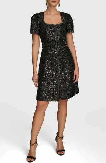 Sequin Belted Button-Up Dress