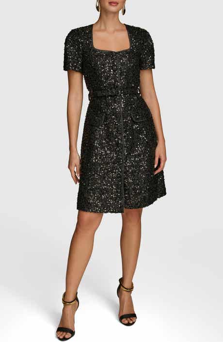 Sequin Belted Button-Up Dress