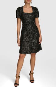 Donna Karan New York Sequin Belted Button-Up Dress