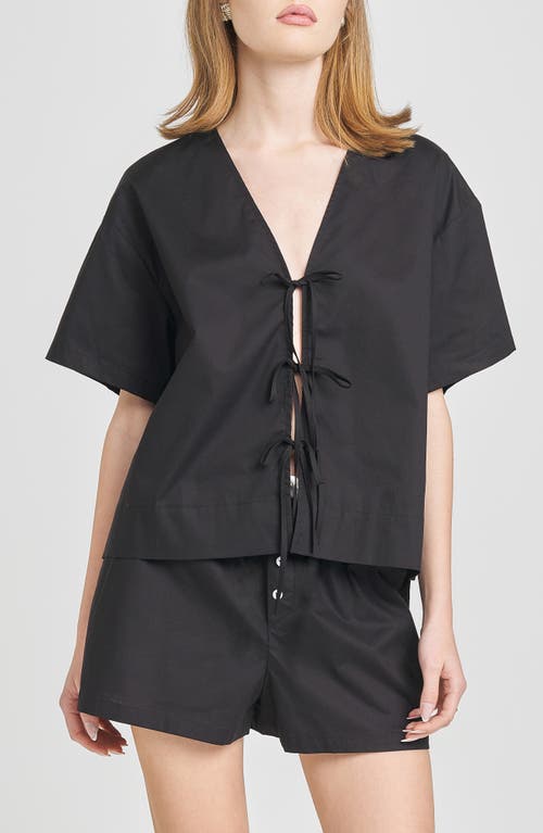 Wayf Tabitha Tie Front Woven Shirt In Black